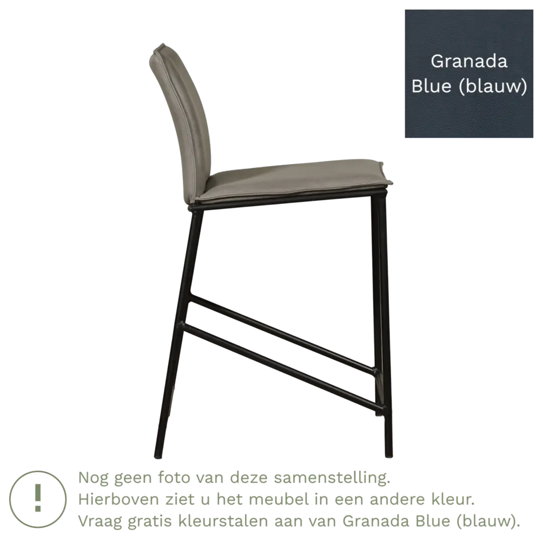 afbeelding van Leren barkruk laag Favor - Granada Blue (blauw) - poten staal rond zwart